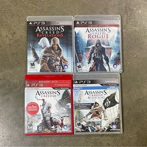 Assassin's Creed PS3 Lot Revelations, Rogue, III & Black Flag CIB